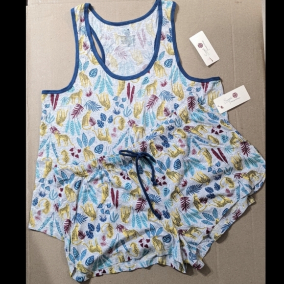Women's Cheetah Tropical Print Top and Bottoms 2 PC Pajamas Set, Size Large, NWT - Picture 1 of 7